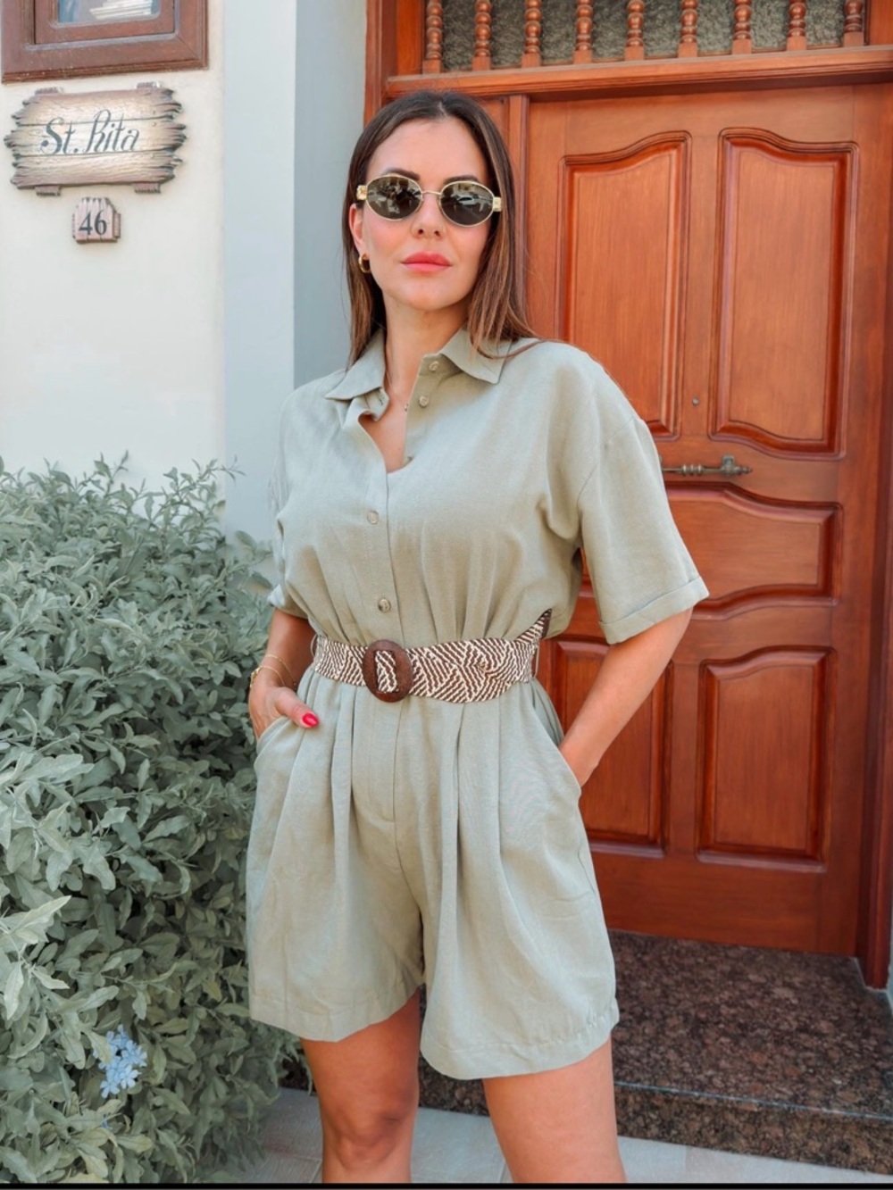 Zara Sage Green Belted Playsuit 3897/057
